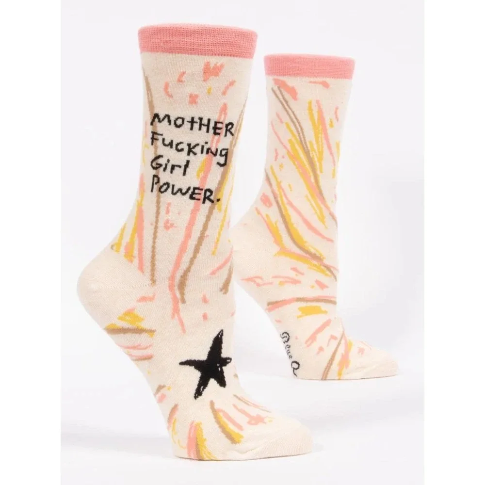 Motherfucking Girl Power W-Crew Socks star pink‎ cream natural neutral crew 5 10